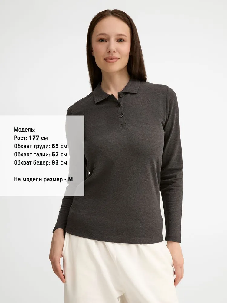 Рубашка поло женская с длинным рукавом Perfect LSL Women черный меланж, размер S фото 5
