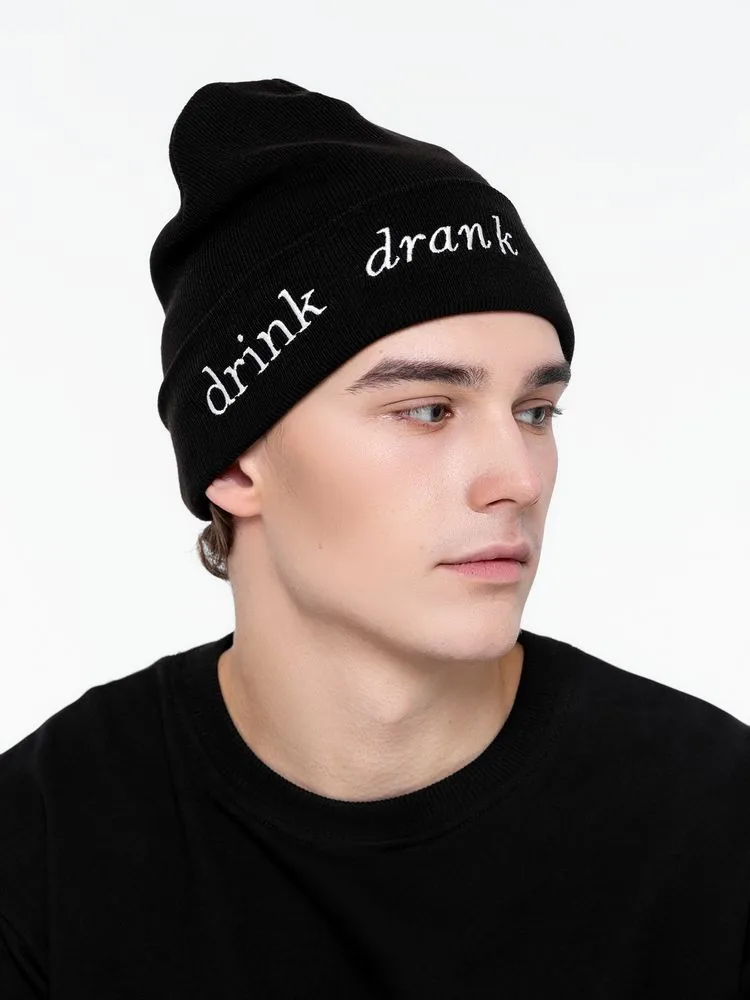 Шапка с вышивкой Drunk, черная фото 3