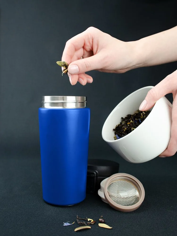 Термостакан с ситечком No Leak Infuser, синий фото 8