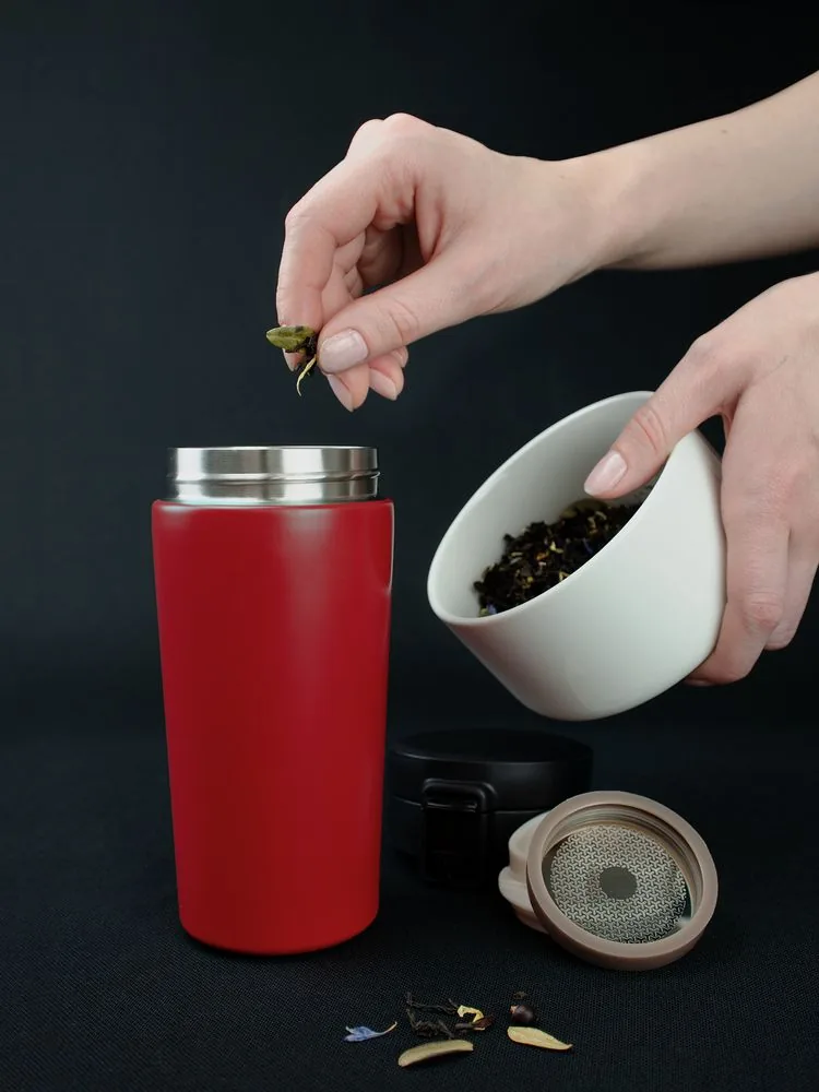 Термостакан с ситечком No Leak Infuser, красный фото 9