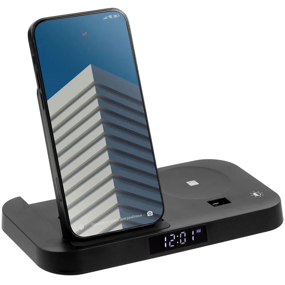 Зарядная станция с часами Clock Nest, черная фото 4