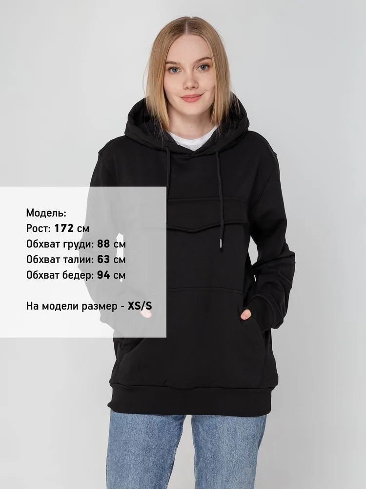 Худи унисекс с карманом на груди Chest Pocket, черное, размер XS/S фото 8