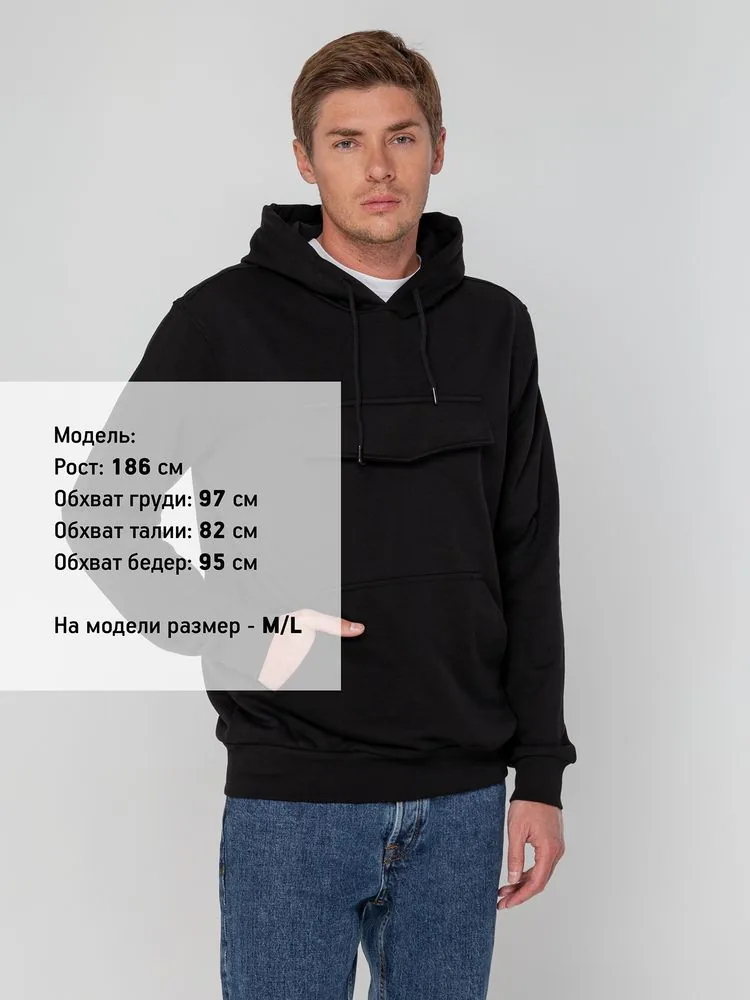 Худи унисекс с карманом на груди Chest Pocket, черное, размер XS/S фото 13