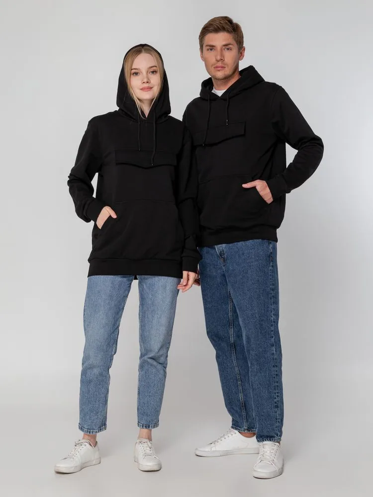 Худи унисекс с карманом на груди Chest Pocket, черное, размер XS/S фото 16