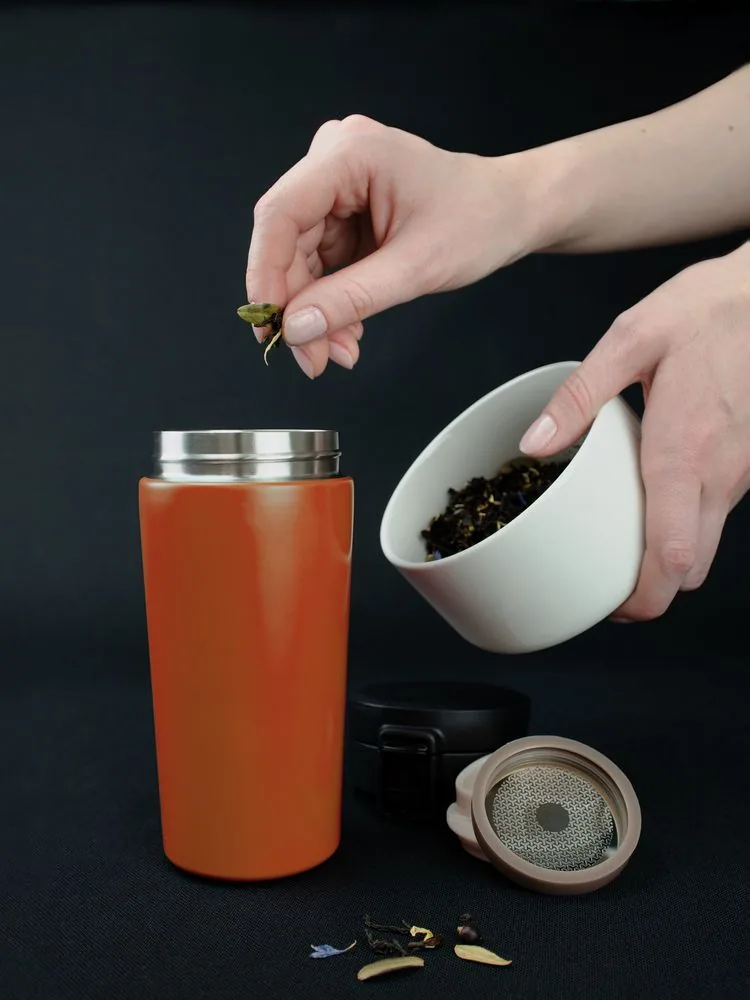 Термостакан с ситечком No Leak Infuser, оранжевый фото 11