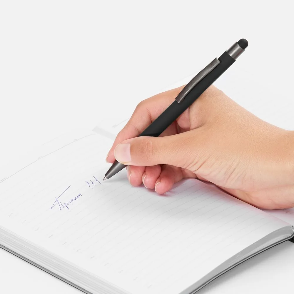 Ручка шариковая Atento Soft Touch Stylus со стилусом, черная фото 5