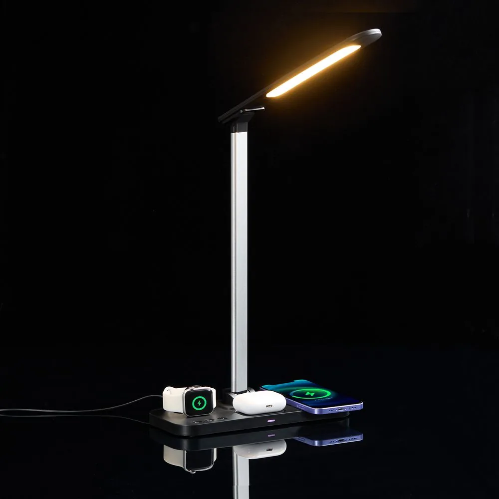 Настольная лампа с беспроводной зарядкой Power Light, черная фото 8