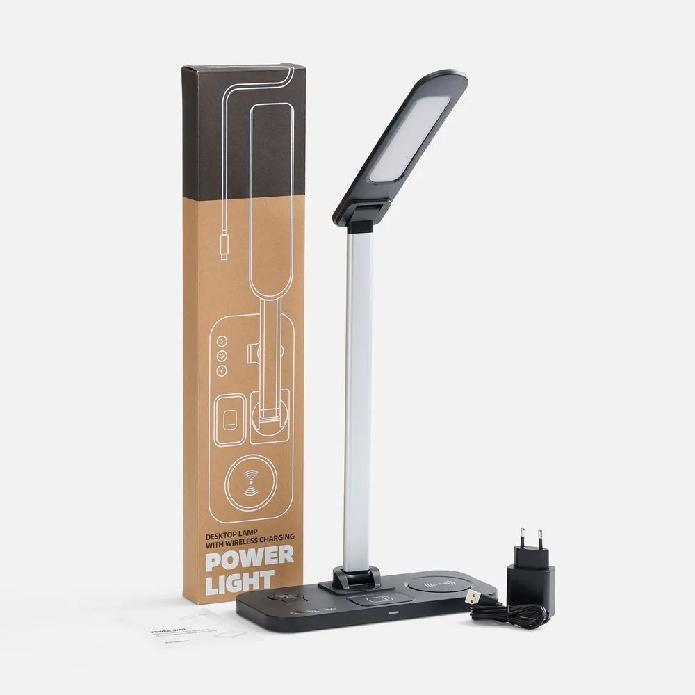 Настольная лампа с беспроводной зарядкой Power Light, черная фото 10