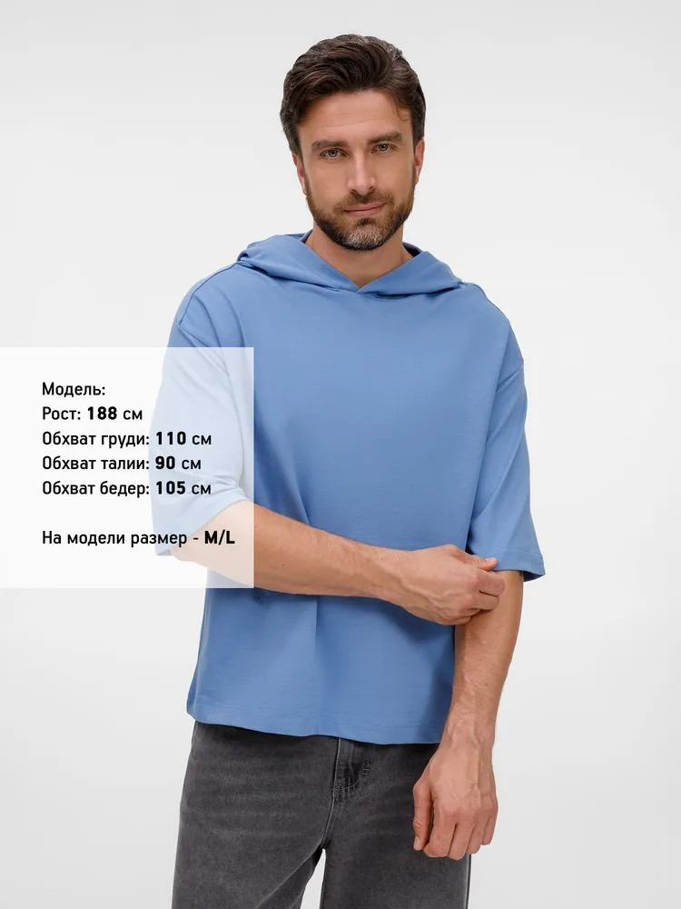 Футболка оверсайз унисекс с капюшоном Neofit, синяя, размер XL/XXL фото 10