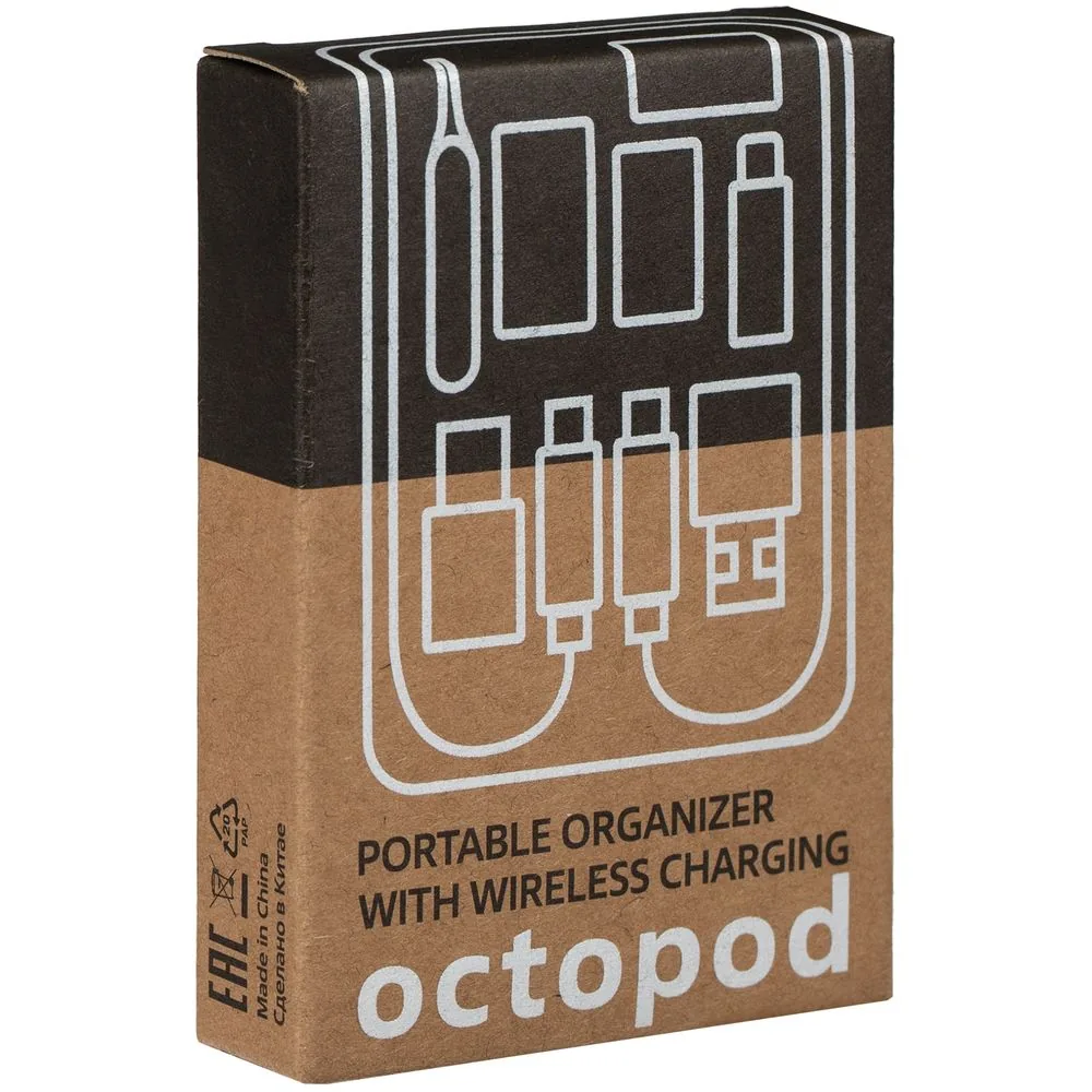 Органайзер с беспроводной зарядкой и набором адаптеров Octopod, черный фото 13