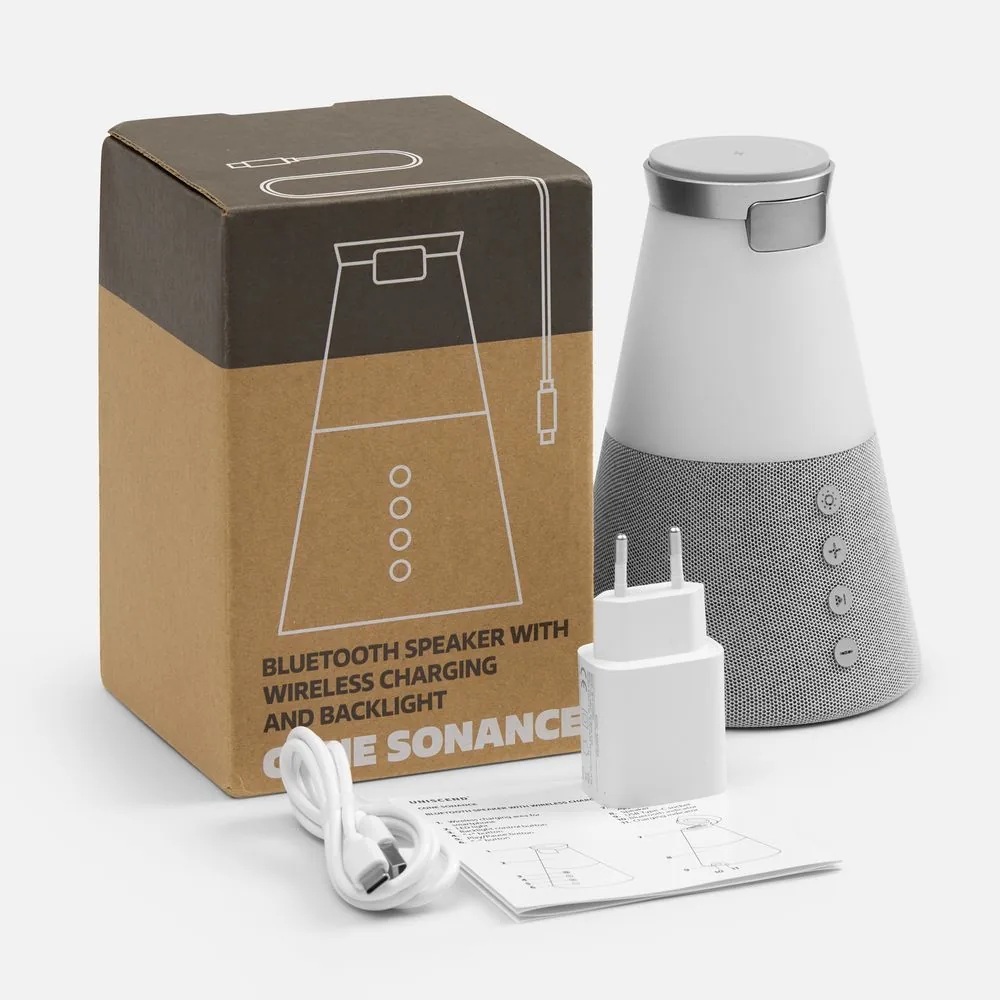 Bluetooth-колонка с беспроводной зарядкой и подсветкой Cone Sonance, серая фото 9