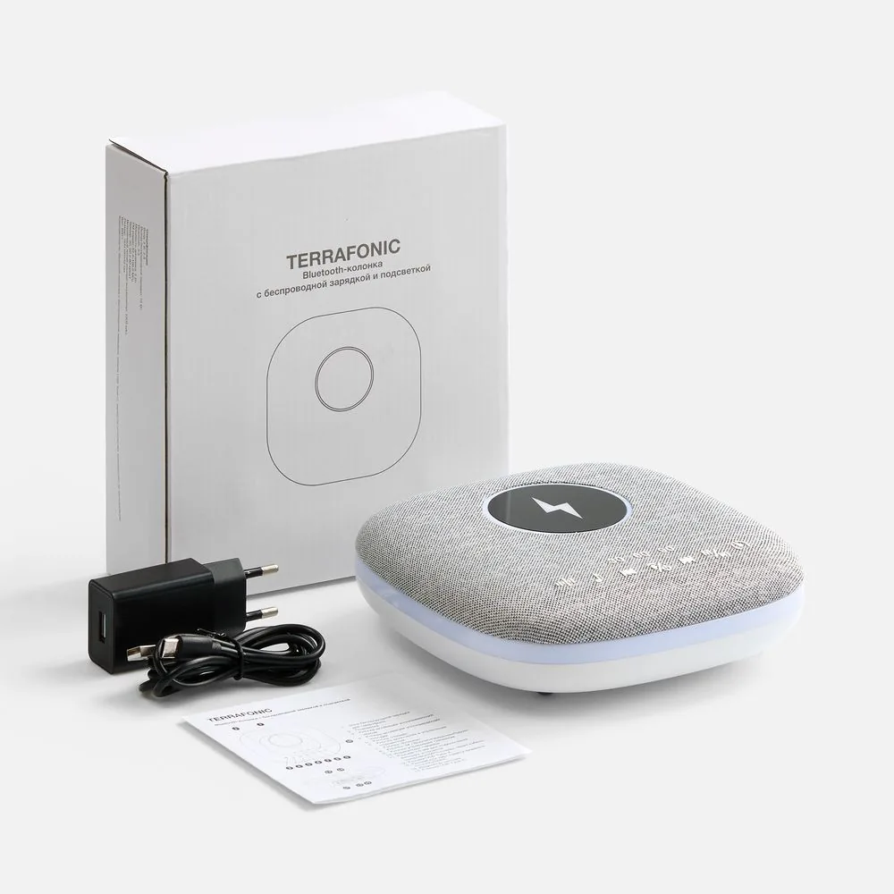Bluetooth-колонка с беспроводной зарядкой и подсветкой Terrafonic, серая фото 9