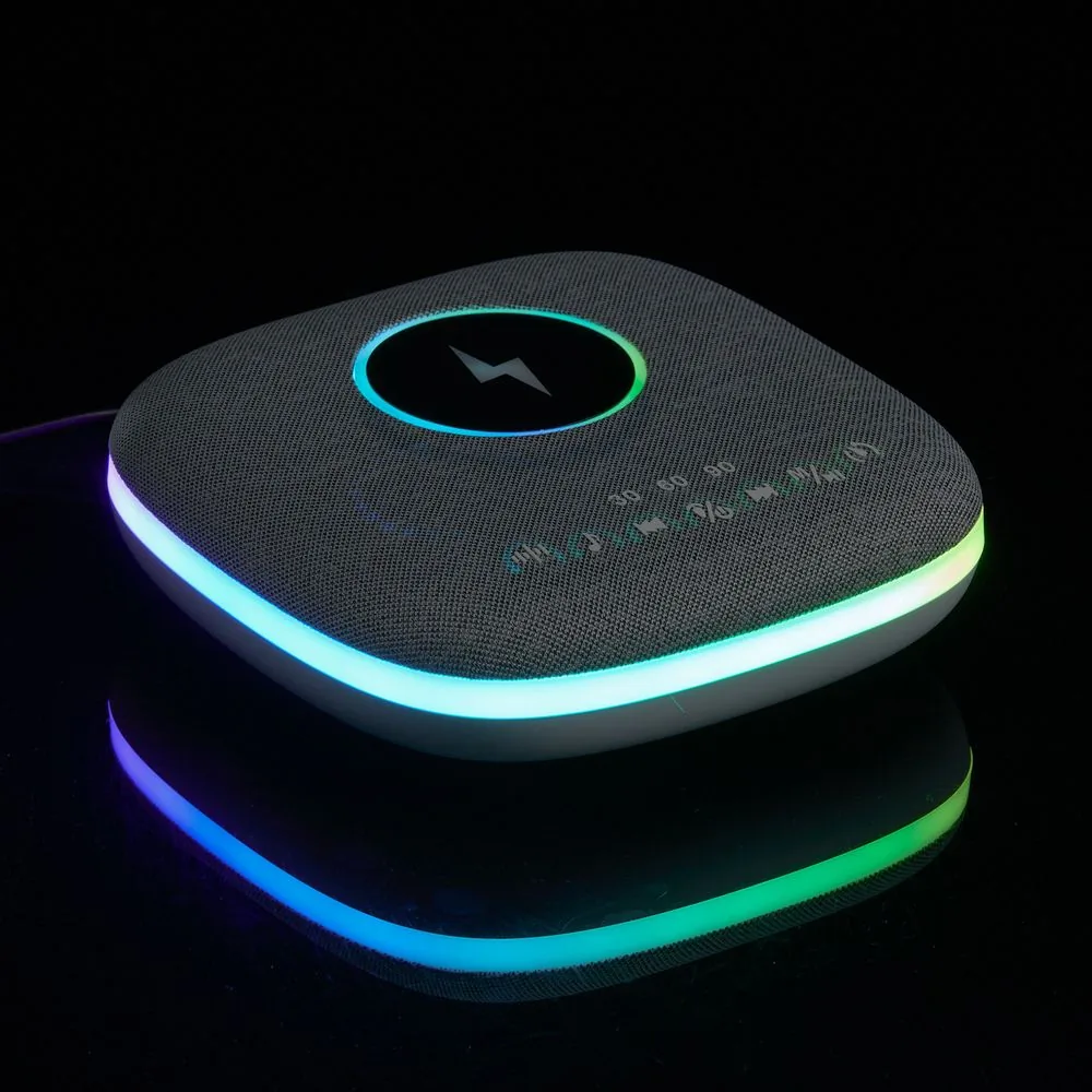 Bluetooth-колонка с беспроводной зарядкой и подсветкой Terrafonic, серая фото 15