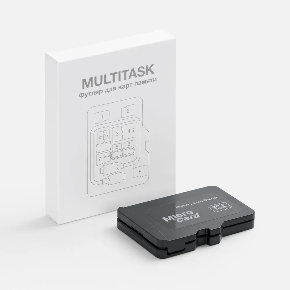 Органайзер для карт памяти и SIM с кардридером Multitask, черный фото 9
