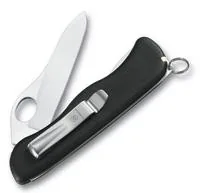 Солдатский нож с фиксатором лезвия Sentinel One Hand Clip, черный фото 2