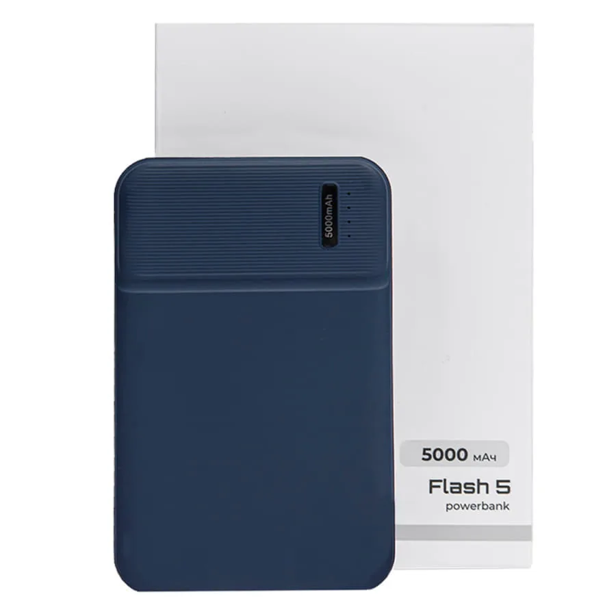 Универсальный аккумулятор Flash 5 (5000 мАч) с подсветкой и soft touch, синий, 9,8х6.3х1,3 см фото 7