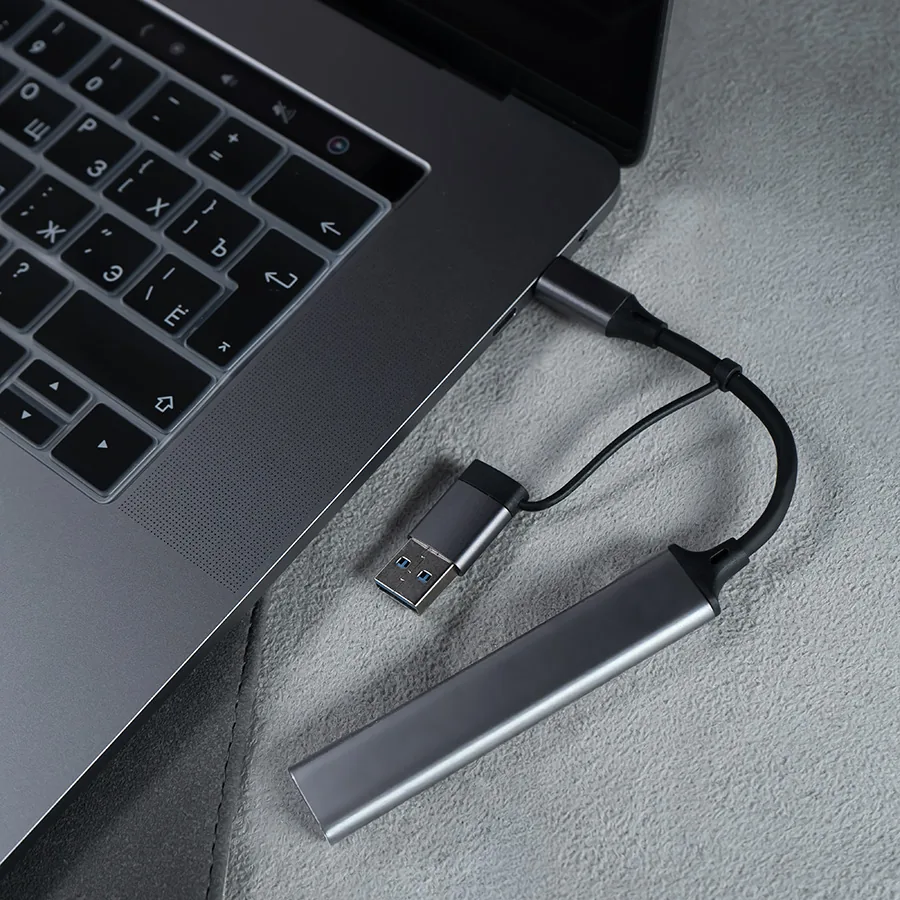USB-хаб BRANCH 4 в 1, серый, алюминий фото 3