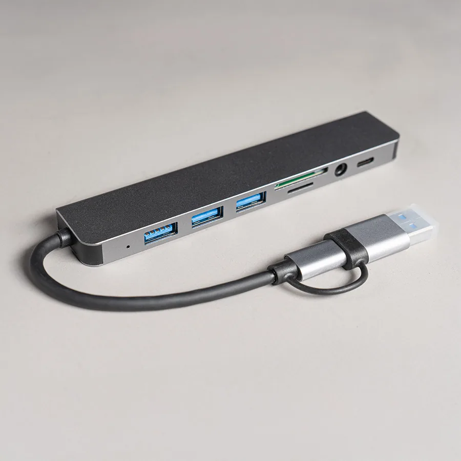 USB-хаб ROOT 8 в 1, серый, алюминий фото 2