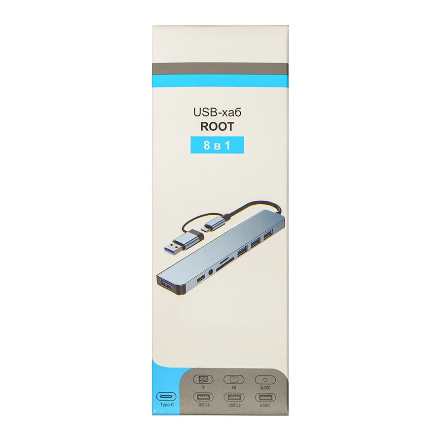 USB-хаб ROOT 8 в 1, серый, алюминий фото 7