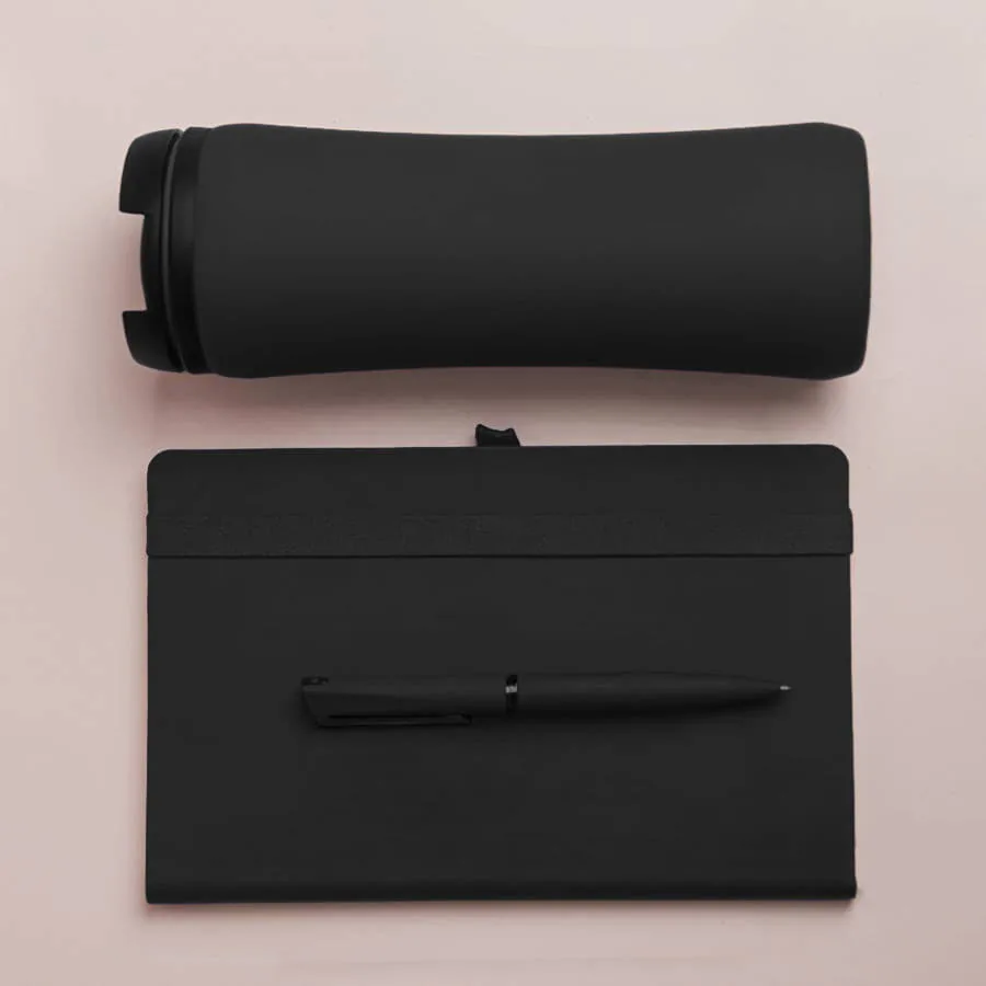 Набор подарочный OFFICEKIT: термос, ежедневник, ручка,  стружка, коробка, черный фото 7