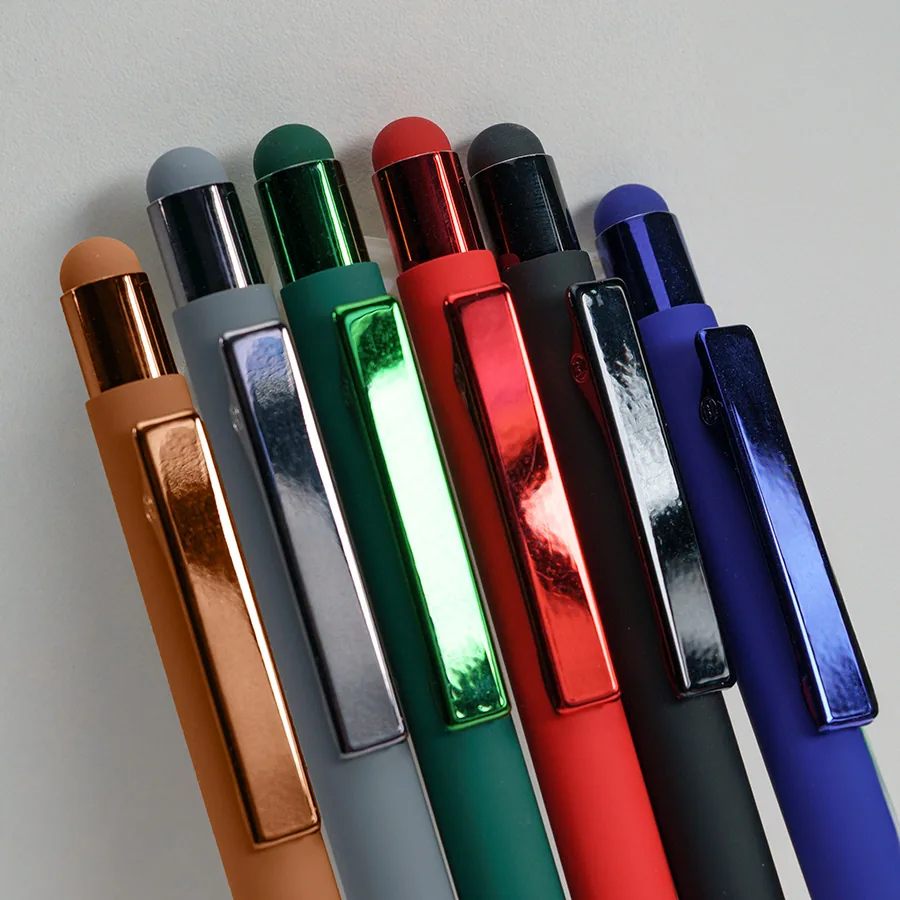 Ручка шариковая FACTOR COLOR со стилусом, серый, металл, пластик, софт-покрытие фото 6