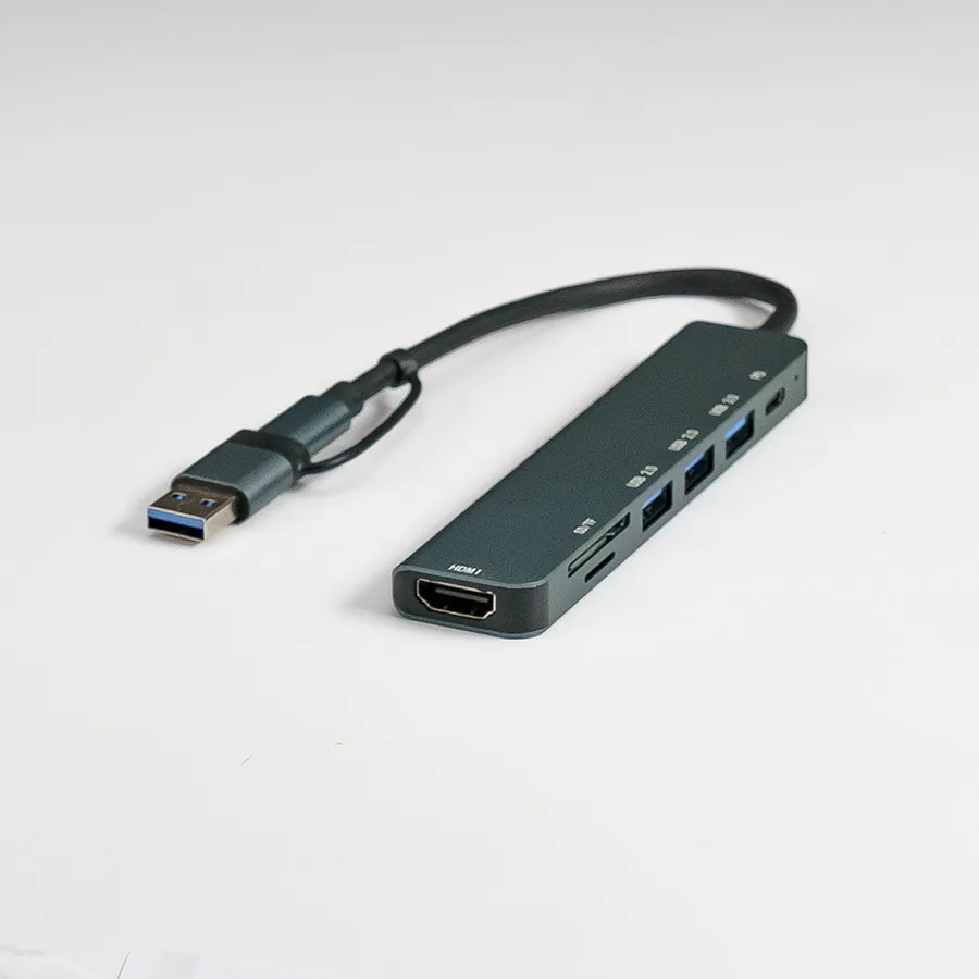 USB-хаб STEM 7 в 1, серый, алюминий фото 2