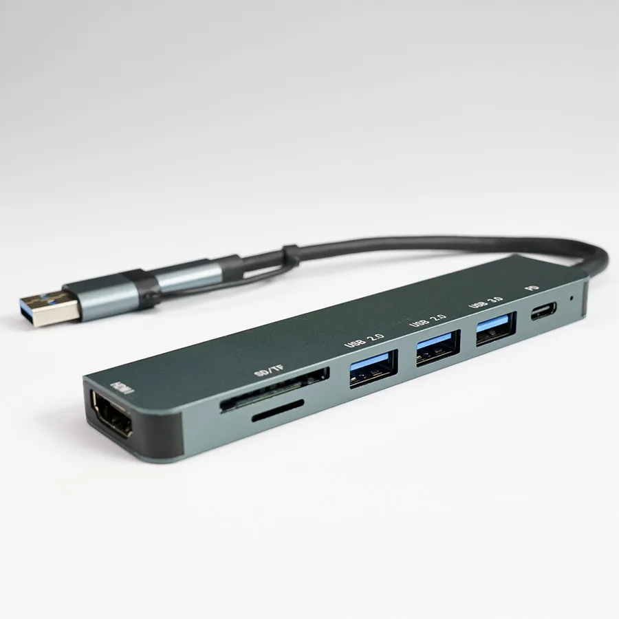 USB-хаб STEM 7 в 1, серый, алюминий фото 3