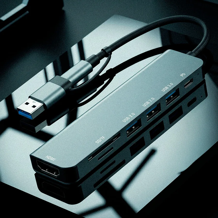 USB-хаб STEM 7 в 1, серый, алюминий фото 4