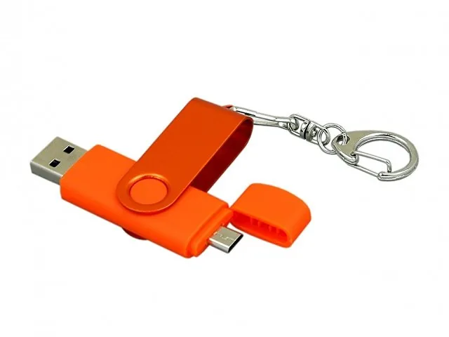 USB 2.0- флешка на 16 Гб с поворотным механизмом и дополнительным разъемом Micro USB фото 2