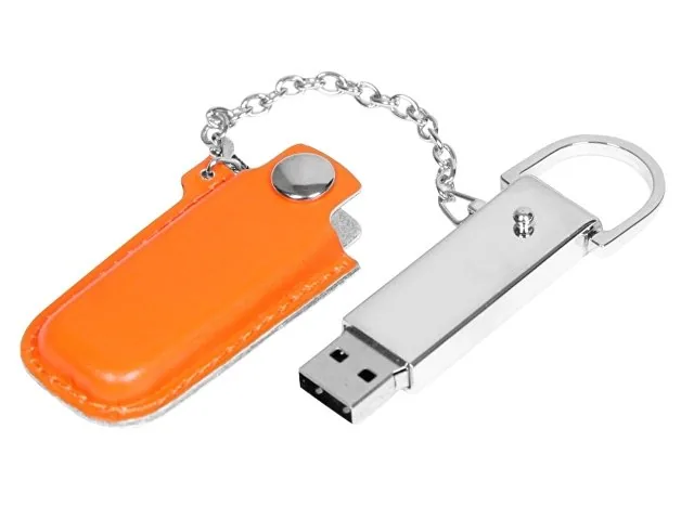 USB 2.0- флешка на 16 Гб в массивном корпусе с кожаным чехлом фото 2