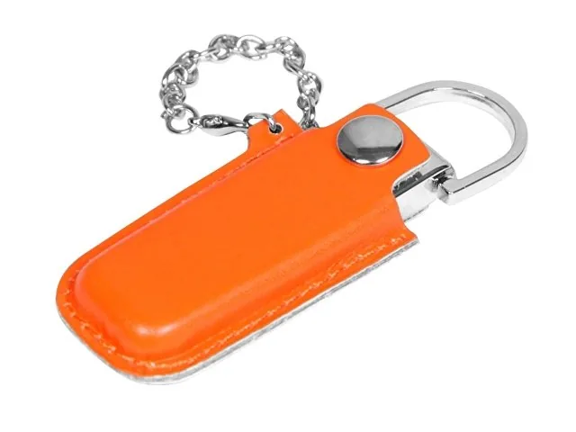 USB 2.0- флешка на 64 Гб в массивном корпусе с кожаным чехлом