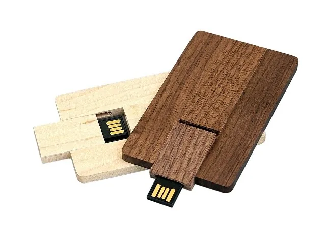 USB 2.0- флешка на 32 Гб в виде деревянной карточки с выдвижным механизмом фото 4