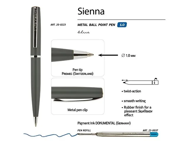 Ручка металлическая шариковая «Sienna», софт-тач фото 3