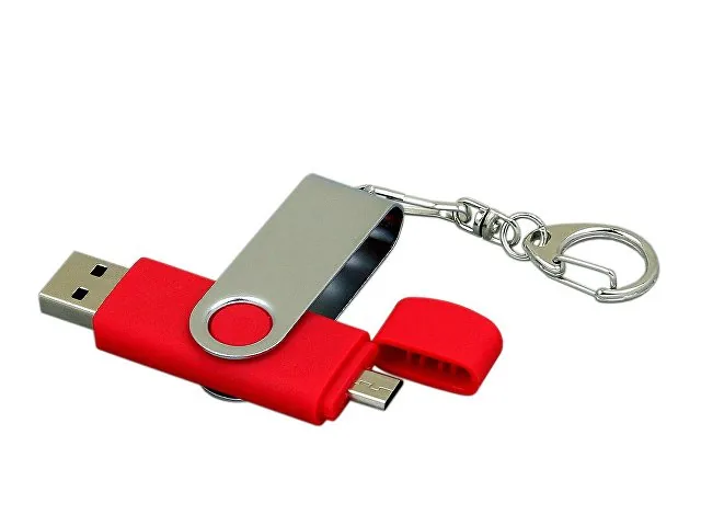 USB 2.0- флешка на 64 Гб с поворотным механизмом и дополнительным разъемом Micro USB фото 2