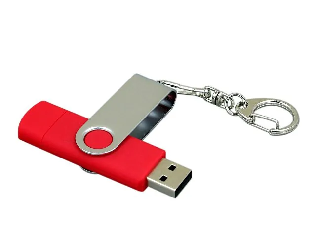 USB 2.0- флешка на 64 Гб с поворотным механизмом и дополнительным разъемом Micro USB фото 3
