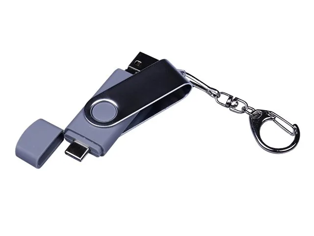 USB 2.0/micro USB/Type-C- флешка на 16 Гб c поворотным механизмом фото 4