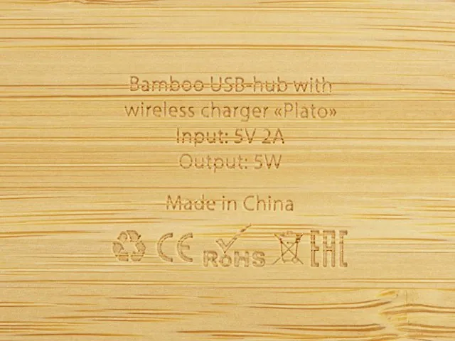 USB-хаб с беспроводной зарядкой из бамбука «Plato», 5 Вт фото 8