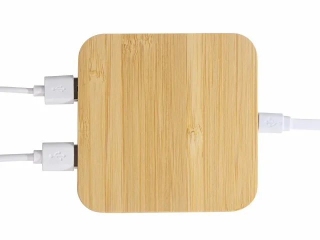 USB-хаб с беспроводной зарядкой из бамбука «Plato», 5 Вт фото 9