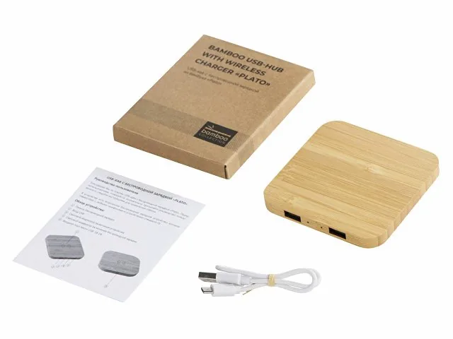 USB-хаб с беспроводной зарядкой из бамбука «Plato», 5 Вт фото 11