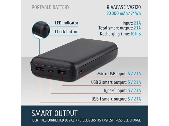 Внешний аккумулятор VA2120, 20000 mAh фото 17