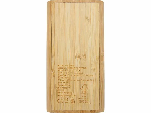 Портативное зарядное устройство «Tulda» из бамбука, 20000 mAh фото 3