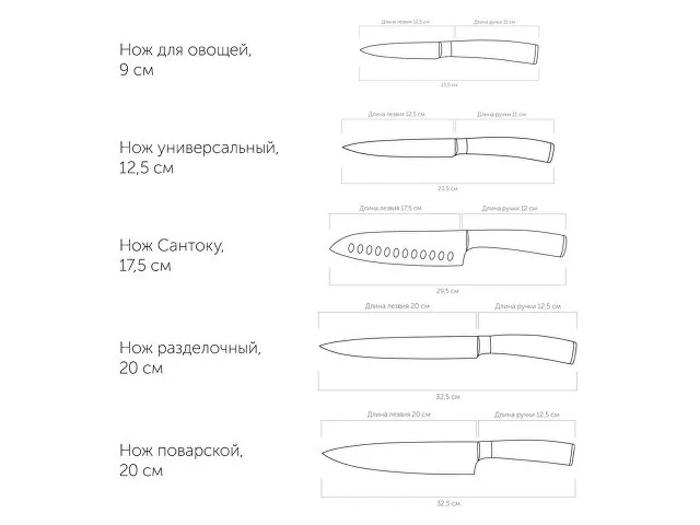 Набор из 5 кухонных ножей и блока для ножей с ножеточкой «DANA» фото 4