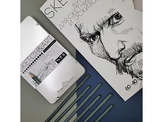 Набор из 12 чернографитовых карандашей «Sketch & Art» В - 14В фото 4