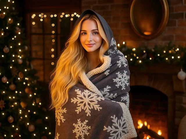 Плед Snowflake новогодний с капюшоном фото 13
