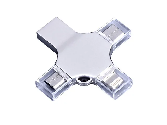 USB 3.0-флешка на 128 Гб 4-в-1 с разъемами Micro USB, Type-C и Lightning фото 2