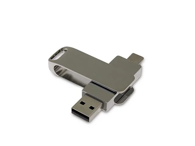 USB 2.0- флешка на 128 Гб с поворотным механизмом и дополнительным разъемом Type-C