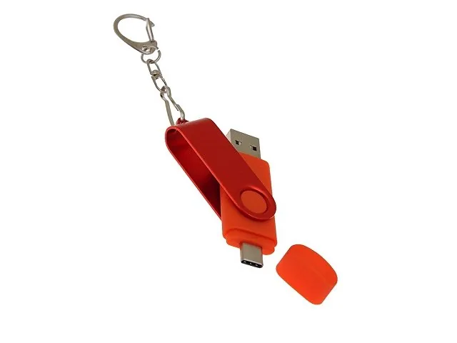 USB 2.0- флешка на 128 Гб с поворотным механизмом и дополнительным разъемом Type-C фото 4