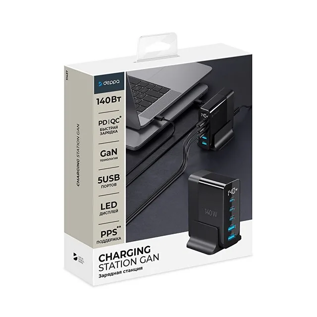 Зарядная станция 3xUSB Type-C, 2xUSB, PD, QC, 140Вт фото 6