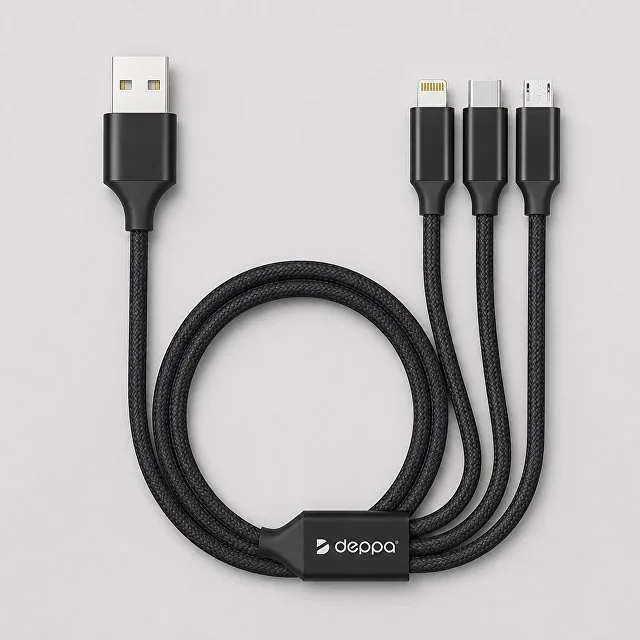 Дата-кабель 3 в 1: micro USB, USB-C, Ligthning, алюминий, 1.2м