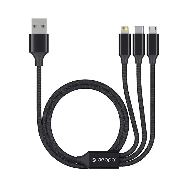Дата-кабель 3 в 1: micro USB, USB-C, Ligthning, алюминий, 1.2м фото 2